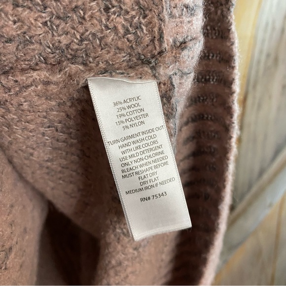 Anthropologie Kaisley Wool Blend Cowl Neck Sweater Long Soft Stretchy Pink Gray - Picture 6 of 8